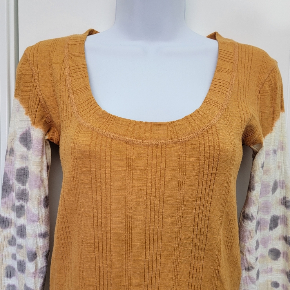 Free People We The Free Big Sur Long Sleeve T Shirt Gold Ribbed Knit Small - Picture 4 of 11